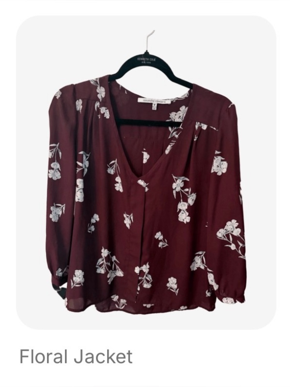 Collective Concepts Burgundy Floral V-Neck Long Sleeve Blouse